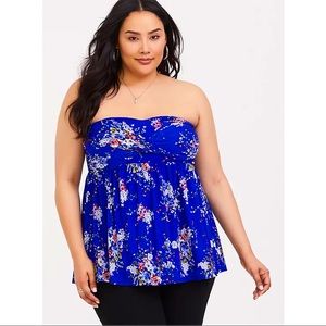 Torrid Blue Floral Mesh Twisted Tube Top Size 2X
